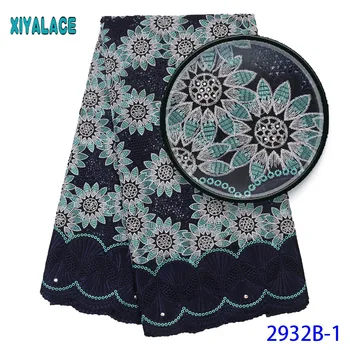 

Cotton lace fabric High Quality Swiss Voile Lace with stones 2019 latest African Lace Fabric for wedding dress 5yards 2932b