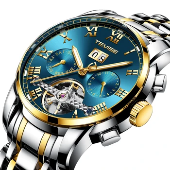 

TEVISE Top Brand Automatic Mechanical Skeleton Men Watches Moon Phase Tourbillon Luminous Business Waterproof Wristwatches