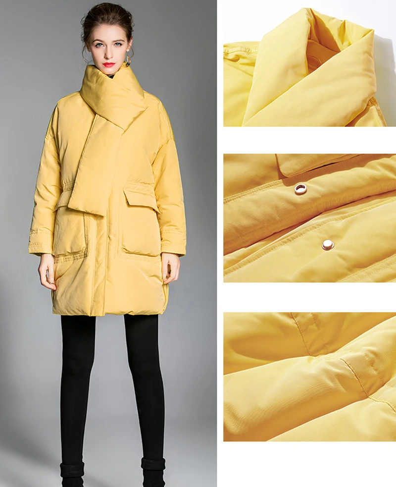 Elifashion, корейская мода, свободный белый пуховик на утином пуху, женский, Повседневный, шарф, пальто, мода для женщин, зимой
