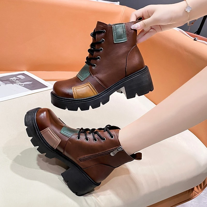 Dr. Martens Botas de tacón grueso con cordones para mujer, Botines Chelsea cortos de estilo británico, botas escolares|Zapatos de mujer| AliExpress