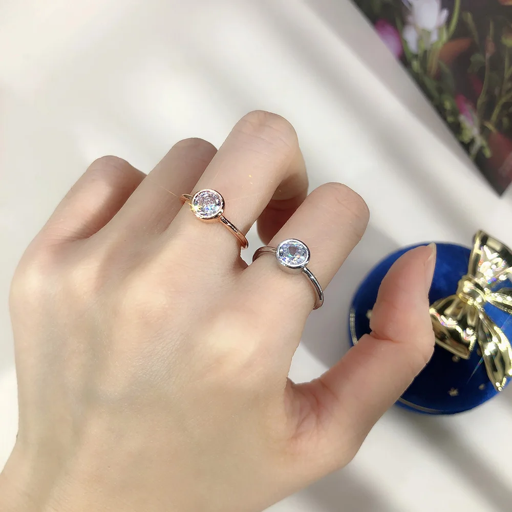Minimalistischen Kristall Versprechen Ring für Frauen Einfache Runde Zirkonia Rose Gold Farbe Zubehör Dainty Schmuck Großhandel R010 – Detail 3
