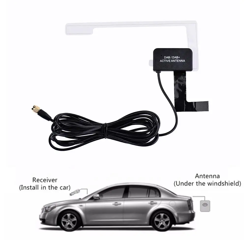 Car DAB/DAB+ Antenna DC 12V Installed Under Windshield Of Rear Window Glass Car Radio Aerial Antenna SMA Plug Signal Amplifier