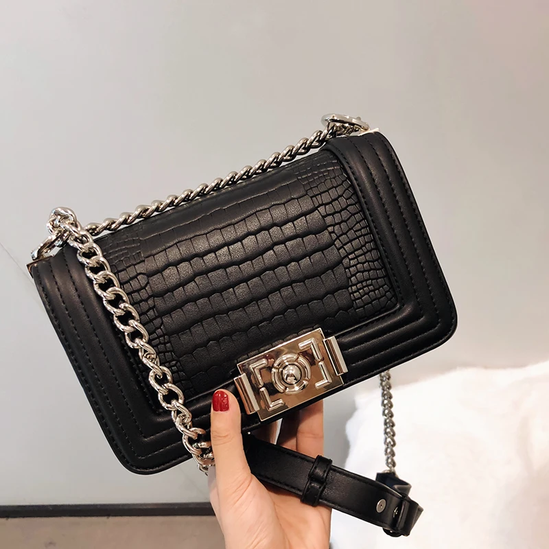 

Chain small flap bag 2019 new ladie shoulder hangheld autumn fashion crocodile pattern pouch luxury handbags women bags designer