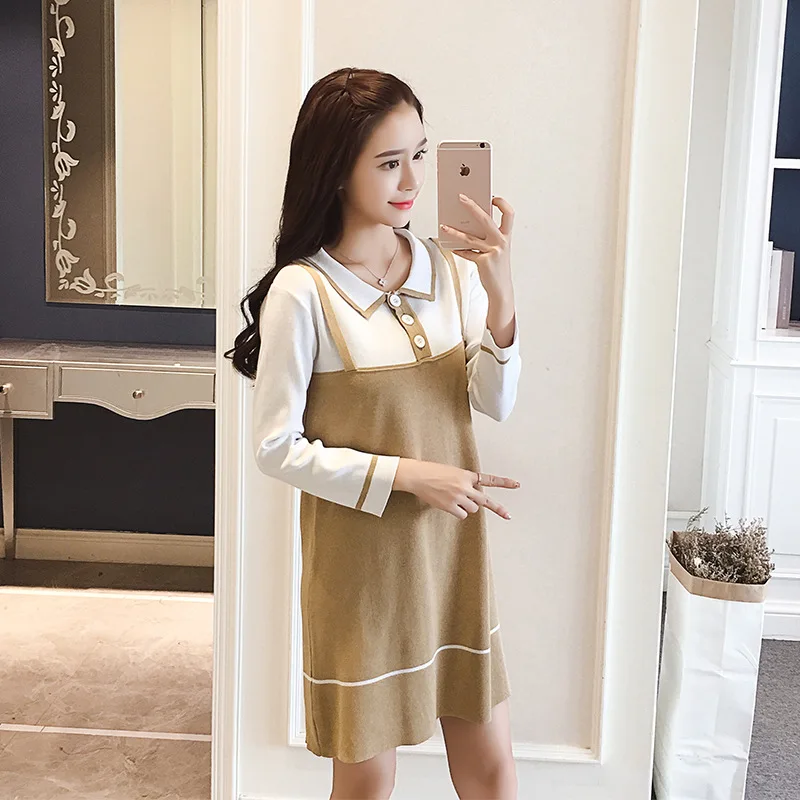 

Pregnant Women Sweater Mid-length Autumn Pullover Maternity Clothes Mock Two-Piece Sweater Loose-Fit Fashion Mom Pregnant Women