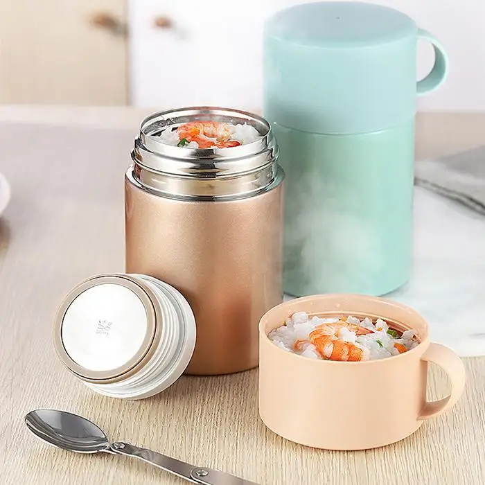500ml Durable Practical Thermos Bottle Soft Food Simmer Home, Outdoor With Spoon Green/Gold/Silver Bottle