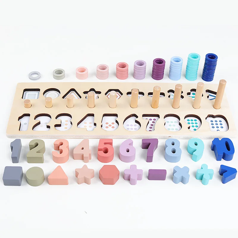 

Preschool Wooden Montessori Toys Count Geometric Shape Cognition Match Baby Early Education Teaching Aids Math Toys For Children