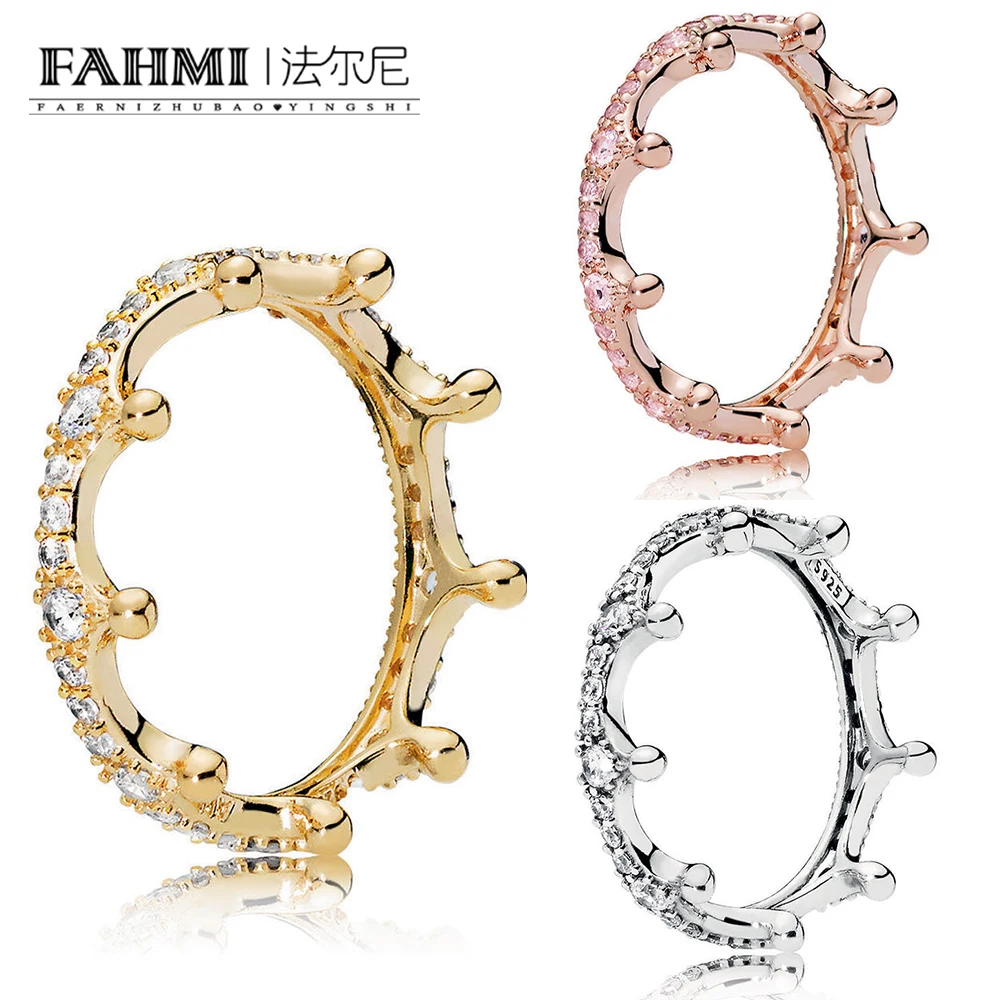 

FAHMI 100% 925 Sterling Silver New Magic Rose Gold Crown Ring 14K Golden Magic Crown Personality Temperament Ring