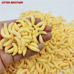 Pack of 20 Silicone Maggot Grub Soft Fishing Lures - Artificial Bread Scented, Glow-in-the-Dark Worms (Yellow)