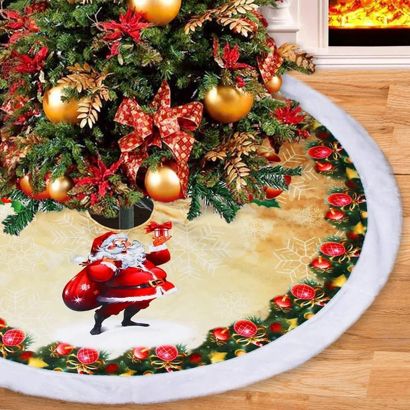 1Pcs Reindeer Christmas Tree Skirts Fur Carpet Xmas Decoration New Year Home Decor Event Party Tree Skirts
