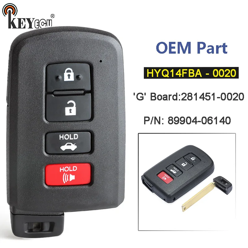 KEYECU OEM HYQ14FBA-0020 P/N: 89904-06140 4 кнопки бесключевого ввода смарт-карты дистанционного брелока для Toyota Highlander