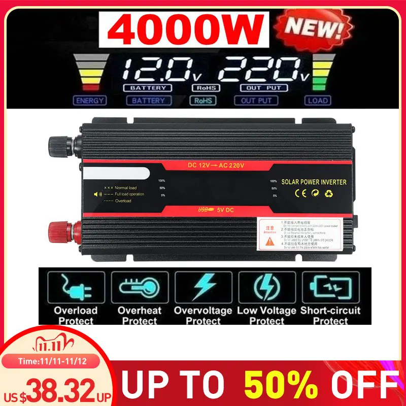 Инвертор 12V 220V 3000W 4000W 6000W пиковое солнечное напряжение конвертер трансформатор DC