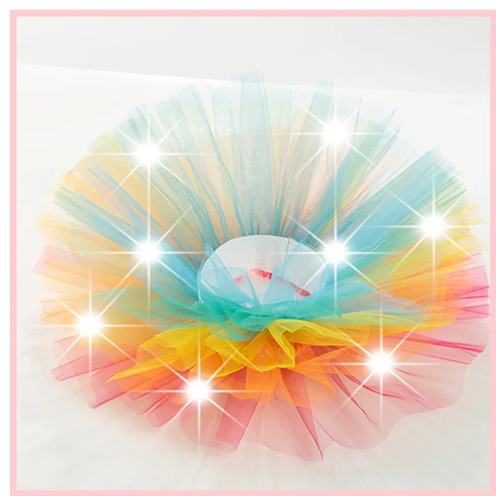 1PC Cartoon Cute LED Light Girl Kids Clothes Star Tutu Skirt Princess Christmas Party Tutus Tulle Novelty Stage Dance Skirt