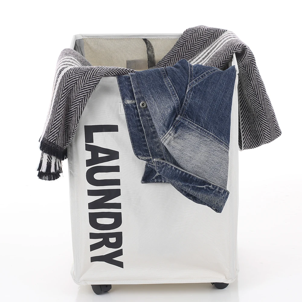 

Oxford Cloth Laundry Basket Bin Drawstring Foldable Washing Laundry Bag Hamper Storage Dirty Clothes Bags with Universal Wheels