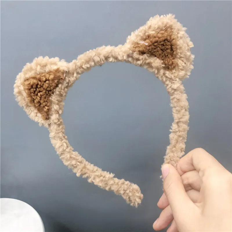 

Cute Fluffy Teddy Cashmere Cat Ears Headbands For Women Girls Birthday Party Animal Ear Cosplay Hairbands Warm Patchwork Style