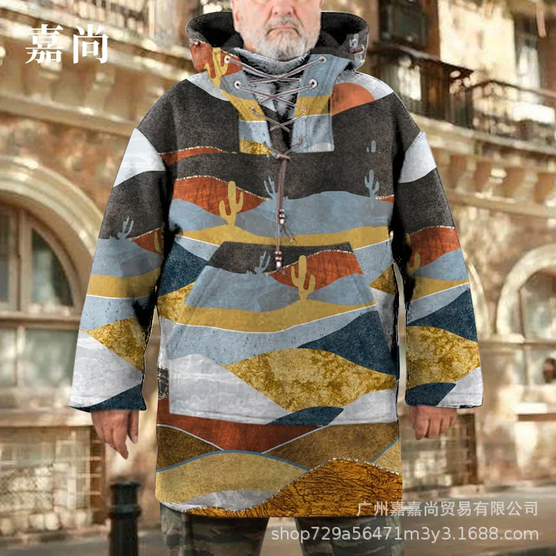 

Winter 2020 explosions European and American men's printing loose warm hooded sweater men
