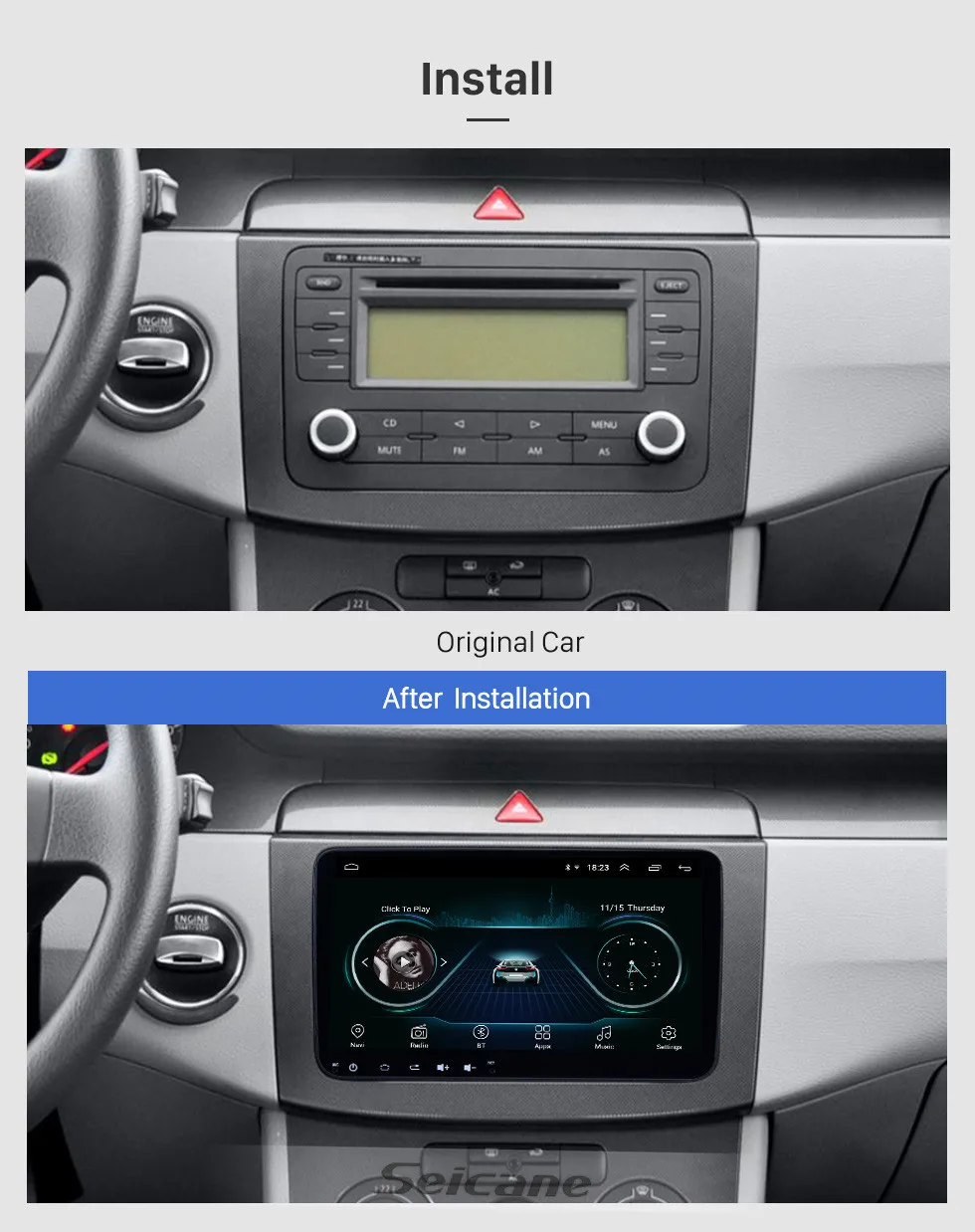 Seicane 2din Android 8.1 9" Car Multimedia Player GPS for Volkswagen Skoda Octavia golf 5 6 touran passat B6 polo tiguan rapid