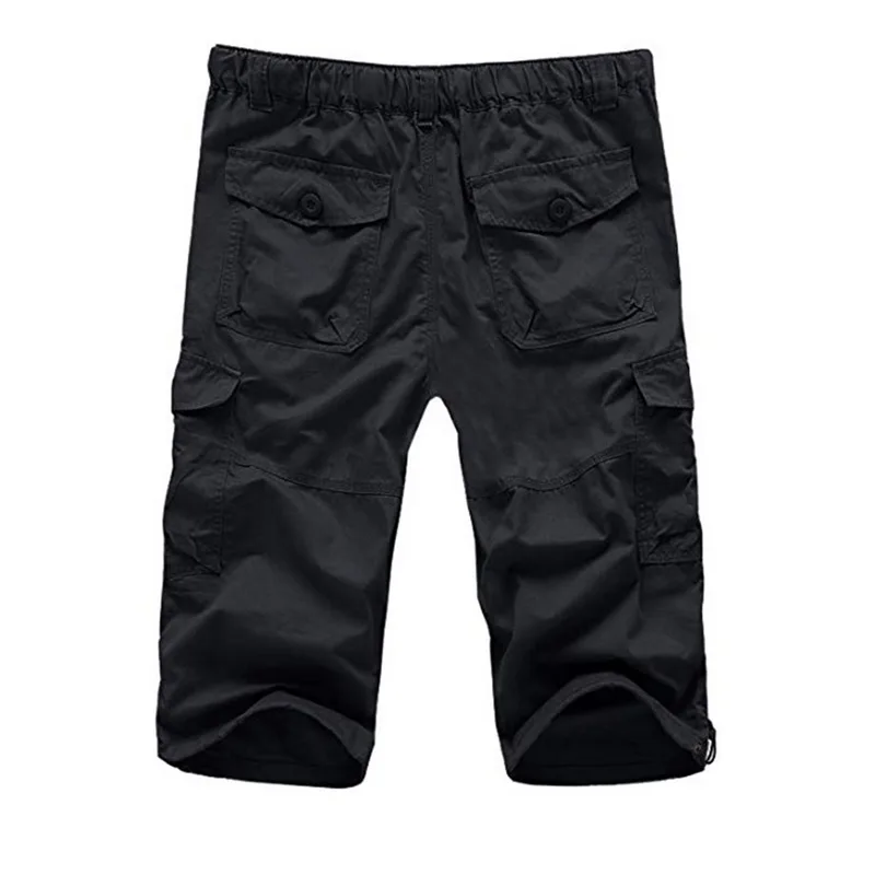 Классические брюки карго 3/4, мужские повседневные Спортивные укороченные военные брюки, винтажные Короткие Брюки с карманами, мужские тактические брюки - Цвет: Black