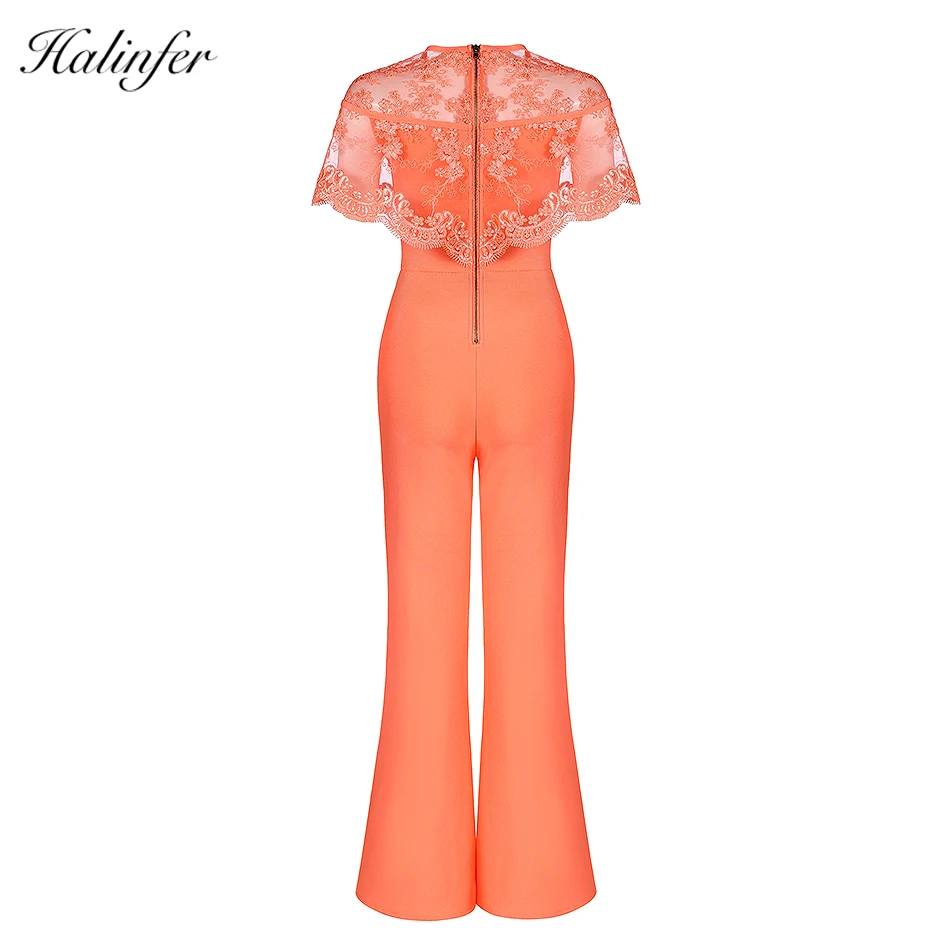 Halinfer новые летние женские комбинезоны для женщин Сексуальная bodycon Круглая горловина кружево утягивающий комбинезон; элегантные туфли в стиле знаменитостей; вечерние комбинезон vestidos