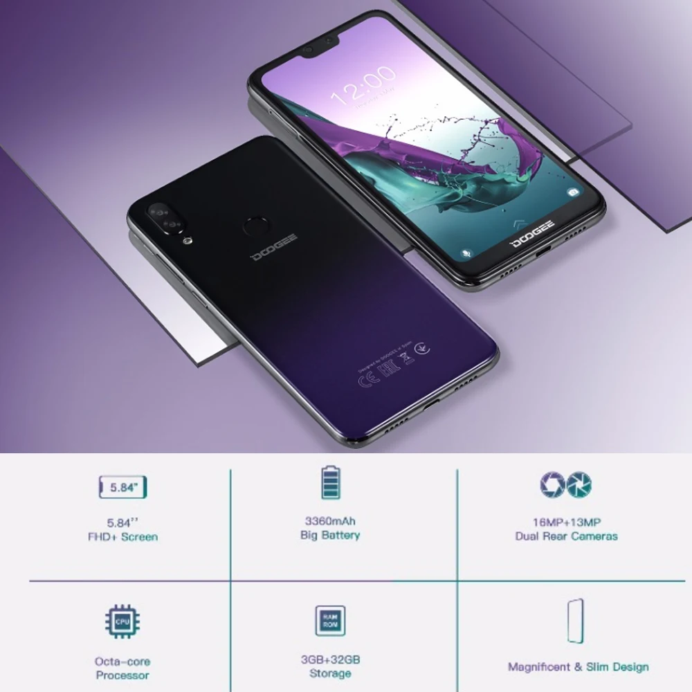  DOOGEE N10 mobile Phone Octa-Core 3GB RAM 32GB ROM 5.84inch FHD+ 19:9 Display 16.0MP Front Camera 3