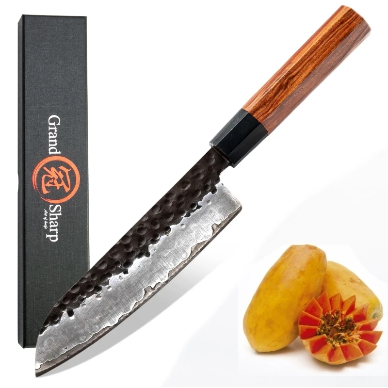 GRANDSHARP Santoku нож ручной Кованый кухонный ножи 7 дюймов 3 слоя японский AUS10 высокоуглеродистой стали шеф-повара кухонные инструменты