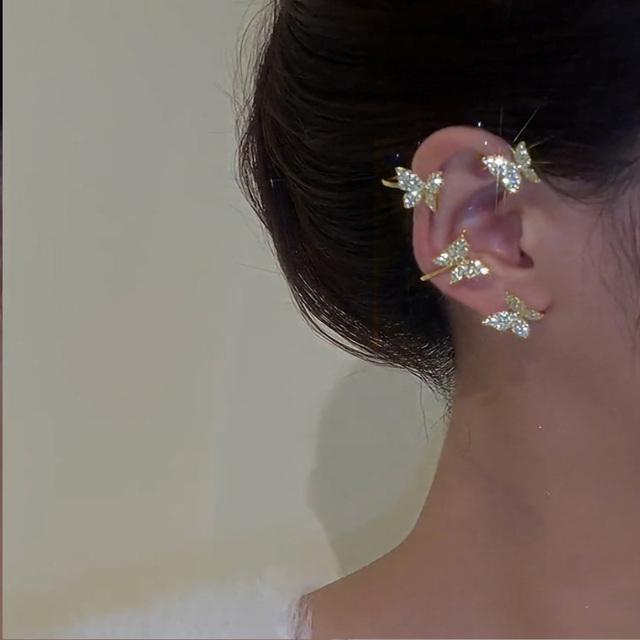 Silver Plated Metal Butterfly Ear Clips Without Piercing For Women Sparkling Zircon Ear Cuff Clip Earrings Wedding Jewelry