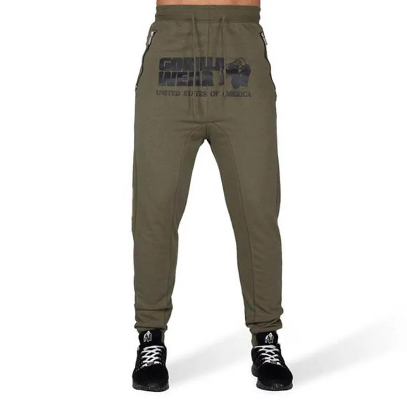 Army green Осенние новые мужские повседневные спортивные штаны для фитнеса с боковым карманом на молнии, эластичные штаны для ног, штаны с принтом гориллы, спортивные штаны для фитнеса - Цвет: Army green