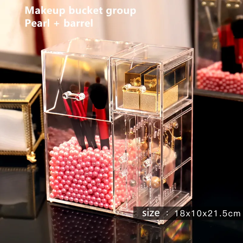 

2020 Acrylic Makeup brushes Holder With pearl Waterproof Dust-proof Storage Holder Container Makeup brushes Holder With lid