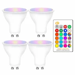 GU10 Led RGB Lamp 4PCS Spotlight Lighting Bulbs Ampoule Led 8W RGB Bulb Lights White / Warm White 16 Colors IR Remote Control