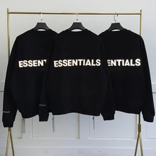 FW21 Jerry Lorenzo Letter Print ESSENTIALS Limited 3M Reflective Velvet Sweater Oversized Fashion Hip Hop Hoodie Trip Sweatshirt