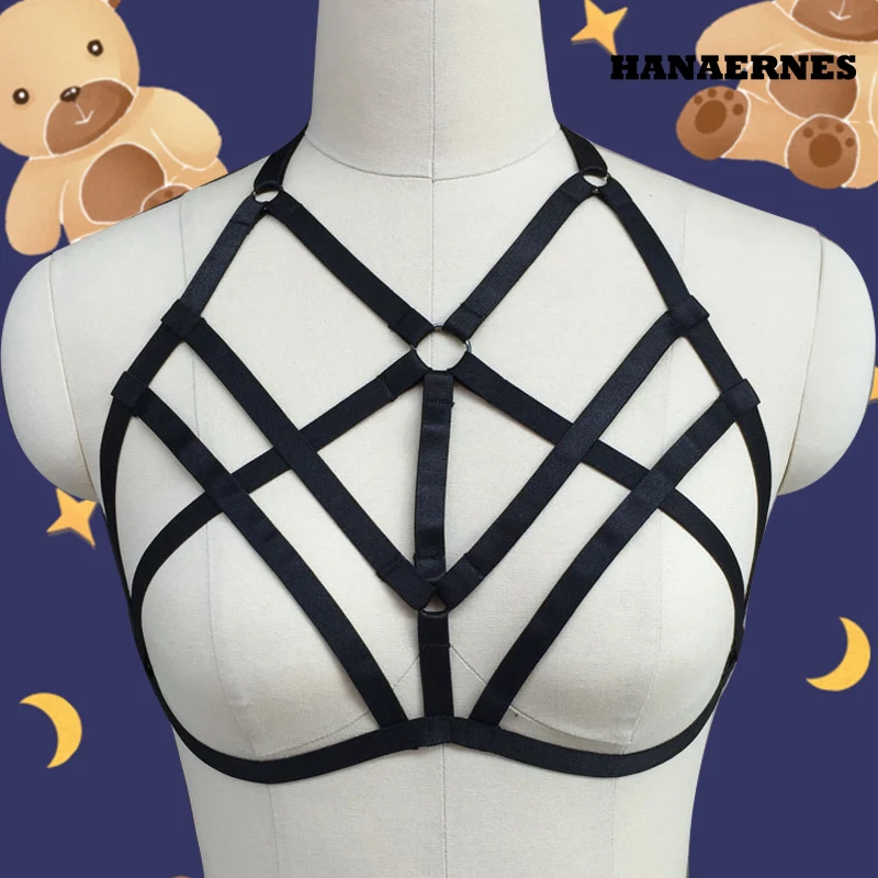 

HANAERNES Women Black Body Harness Sexy Goth Harness Crop Top Bondage Harness Cage Bra Bralette Open Chest Body Belt Suspender