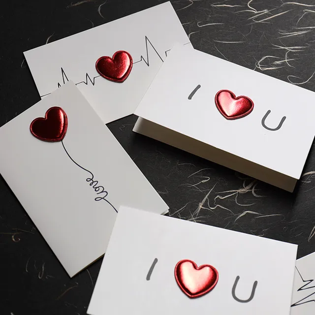 ​Handmade DIY Solid Red Heart Greeting Card With Envelopes I Love You Postcard Wedding Invitation Card Valentine's Day Gift 1