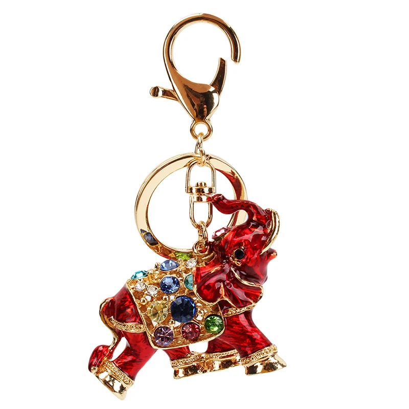 Горячая Красочные Стразы Слон-брелок автомобильный держатель для ключей женская сумка украшения кулон небольшой подарок - Цвет: red