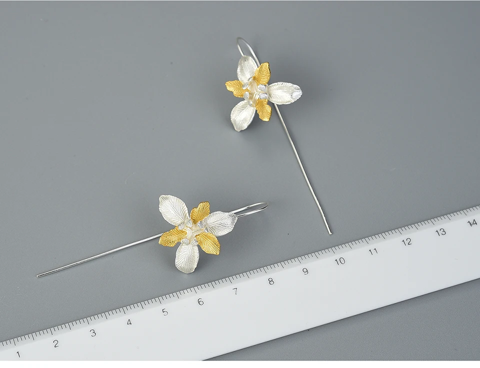 Lotus Fun, 18 K, золотые серьги в виде ириса, настоящее 925 пробы, серебро, ручная работа, дизайнерские ювелирные изделия, серьги для женщин, бижутерия