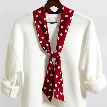 

Multifunctional Small Silk Scarf For Women New Print Handle Bag Ribbons Head Scarf Small Long Skinny Scarves Summer Spring