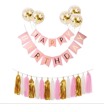 

5x Balloons Happy Birthday Letter Pull Flag Banner Fish Tail Hanging Decor Fishtail Flag Cards Screen Display