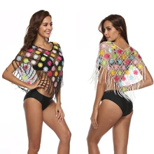 Стильная женская накидка в стиле бохо, ажурная накидка с цветком, вязаная крючком, Цветочный платок с кисточками, летний мыс, Топ