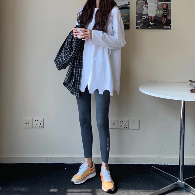 Moda feminina, новинка, женская одежда, футболки с круглым вырезом, одноцветные, простые, корейский стиль, топы ins vetement femme, свободные футболки с длинным рукавом