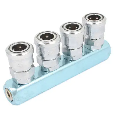 Silver Tone Pneumatic 4 Way Air Hose Quick Connect Coupling Tool