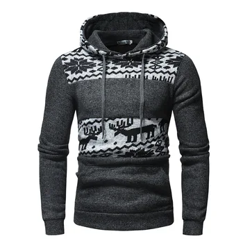 

2018 Autumn And Winter New Style Men Fashion Christmas Deer Hooded Long Sleeve Slim Fit Knit Hoodie outside