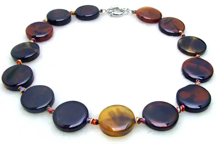 Qingmos 25mm Coin Round Natural Brown Agate Necklace for Women Natural Stone Chokers 18