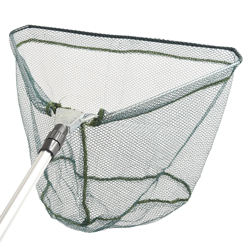 ABGZ-Triangular Folding Fishing Landing Net Aluminum 3 Section Extending Pole Handle green
