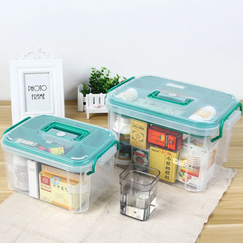 First Aid Box Multi-Layered Home Kit Healthy Medical Plastic Medicine Large Transparent Box