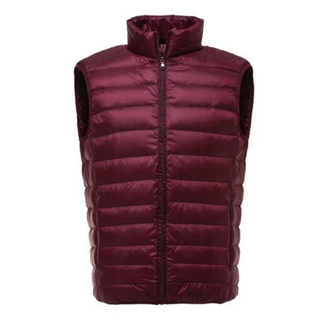 Men Thin Domn Vest Casual Light Men Down Vest Top Selling Zipper Big Size New Arrival 6 Colors Male White Duck Down Vest MWB014 Redwine