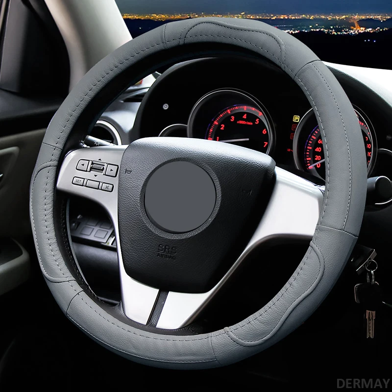 DERMAY натуральная кожа чехол рулевого колеса автомобиля нескользящий для Mazda Demio Оплетка на руль авто аксессуары - Название цвета: Gray