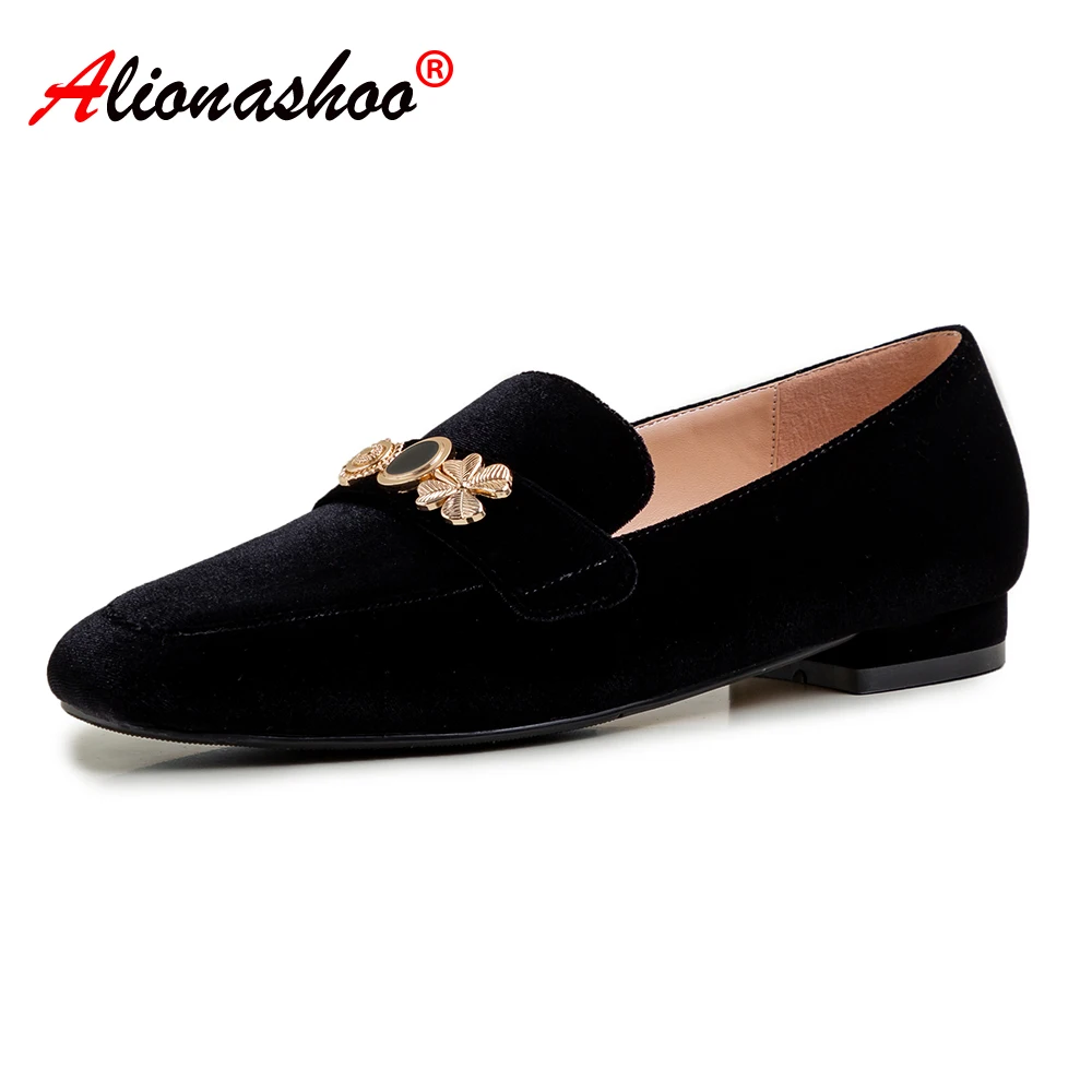 

2020 Spring Women Loafers Silk Flock Shoes Women Metal Decoration Slip on Flat Shoes Woman Oxford Shoes Black zapatos mujer 39