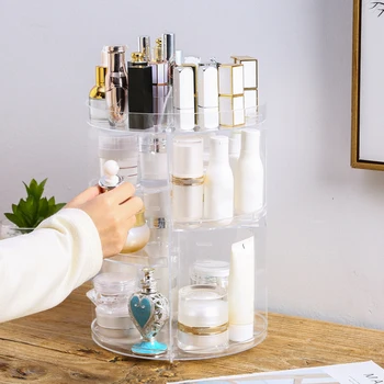 

Rotating Adjustable Cosmetic Storage Display Holder Makeup Organizer Rack for Creams Brushes Lipsticks PS Transparent 1pcs