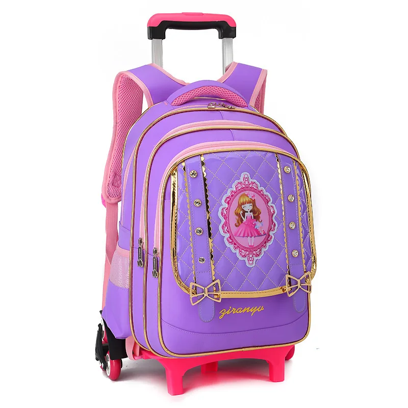 6 wheels purple Школьная сумка на колесиках, школьный рюкзак принцессы, школьная сумка на колесиках для девочек, детские колеса, детские школьные рюкзаки, сумки - Цвет: 6 wheels purple