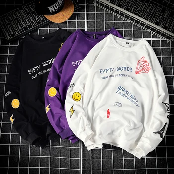 

2019 autumn men's hoodies XL tide brand fat loose round neck streetwear hip hop long sleeve bottoming shirt Japan Style M-5XL