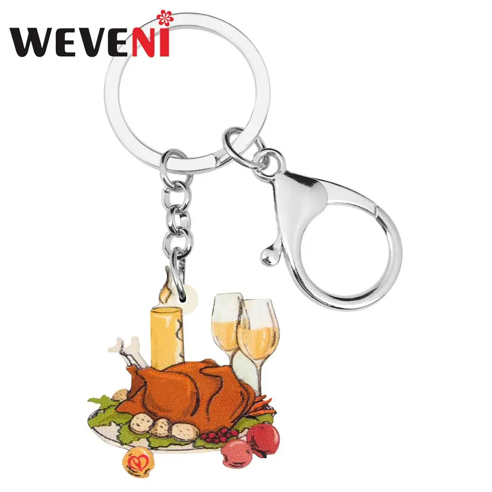 WEVENI акрил на День Благодарения индейка жареная курица ключи цепочки Ключи Кольца