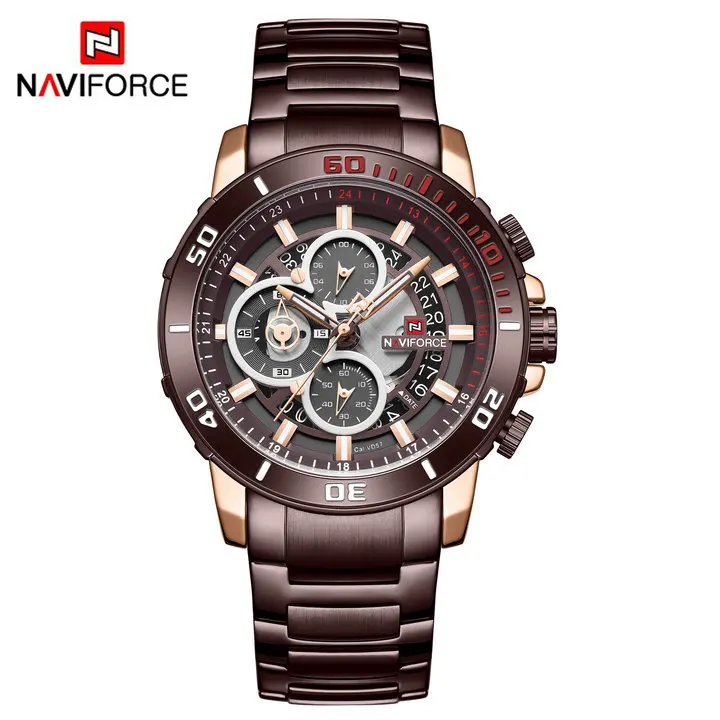 COFFEE RG NAVIFORCE спортивные кварцевые часы для мужчин с хронографом и календарем, многофункциональные мужские s часы, лучший бренд класса люкс, водонепроницаемые наручные часы в армейском стиле - Цвет: COFFEE RG
